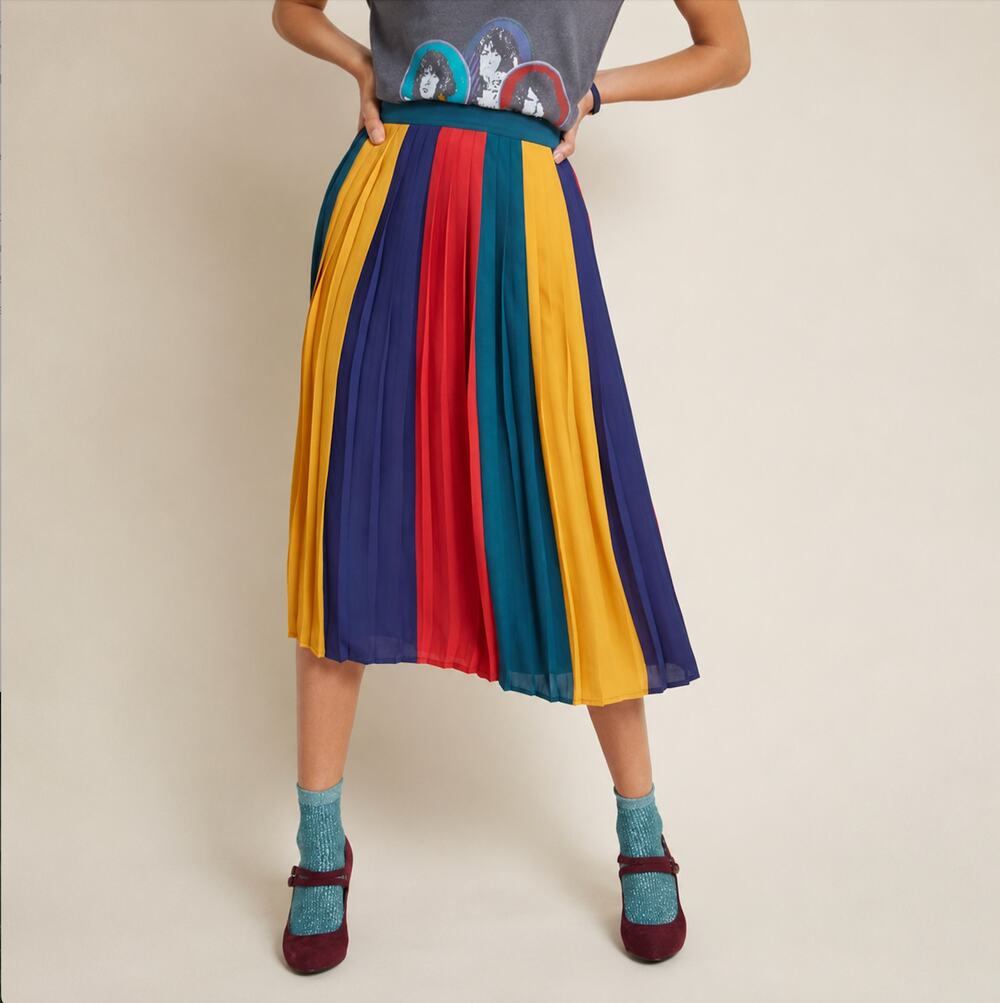 Modcloth Rainbow Pleated Midi Skirt Small Colorblock Accordion Skirt Small Midi